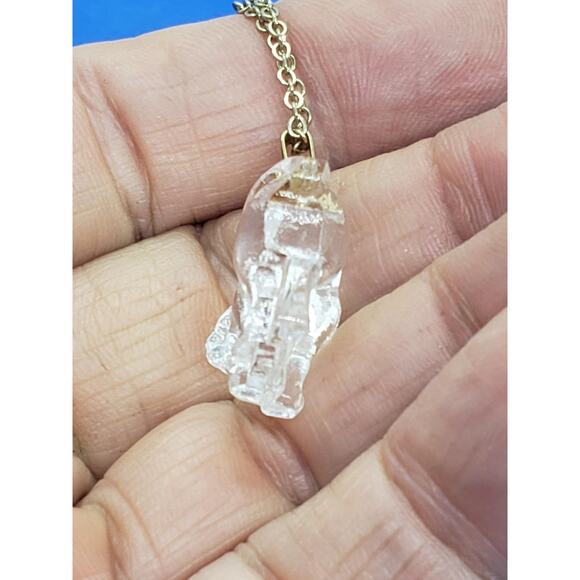 Carved Clear Cat Pendant Necklace Cat Lady Cat Lover Glass Crystal Kitty Charm - Picture 9 of 10